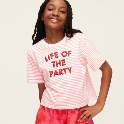 Girls' Life of the Party Stripe Short Sleeve Graphic T-Shirt - kate spade new york x Target Pink/White/Red