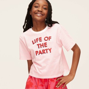 Girls' Life of the Party Stripe Short Sleeve Graphic T-Shirt - kate spade new york x Target Pink/White/Red - 1 of 4