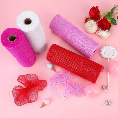 WhizMax 4 Rolls Decorative Mesh Ribbbon Rolls, 10 Inch x 30 Feet Metallic Foil Poly Mesh Ribbon