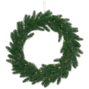 Northlight Pre-Lit Battery Operated Lush Pine Artificial Christmas Wreath - 24" - Clear Lights - 1 of 4