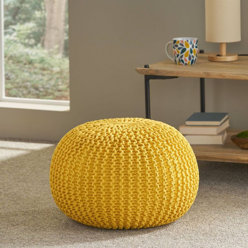 Nahunta Modern Knitted Cotton Round Pouf - Christopher Knight Home, 3 of 9