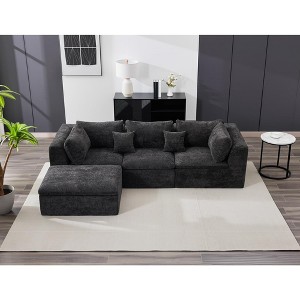 4 Seat Upholstered Modular Sectional Sofa Couch Set, L Shaped Free Combination Sleeper Sofa, 110" Oversized Sofa with Movable Ottoman & Pillows - 1 of 4