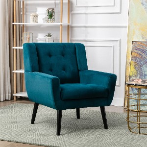 Lyngins Linen Blend Accent Chair, Upholstered Armchair with Curved Back, Modern Sofa Chair, Comfy Reading Chair for Living Room, Home Office - 1 of 4