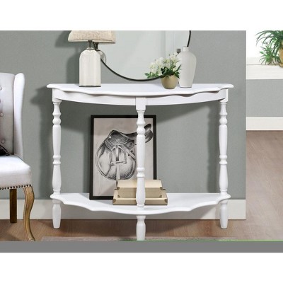 LOVMOR 42'' Retro Circular Curved Half-Moon Console Table with Cloud Design Top and Open Shelf Solid Wood Frame and Legs