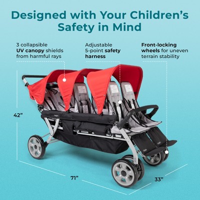 Gaggle by Foundations Jamboree 6 Seat Stroller, All Terrain Tubeless Wheels, Easy Fold