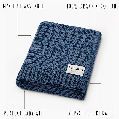 Organic Cotton Knit Baby Swaddle Blanket in Cobalt Blue