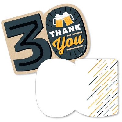 Big Dot of Happiness Cheers and Beers to 30 Years - Shaped Thank You Cards - 30th Birthday Party Thank You Note Cards with Envelopes - Set of 12