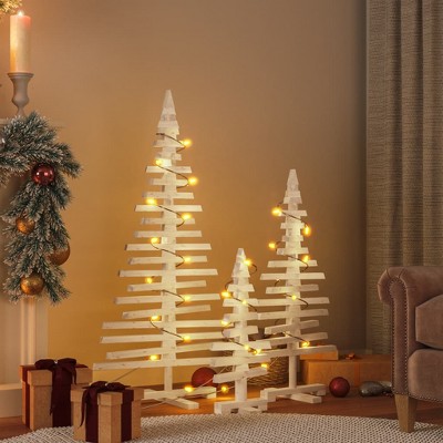 Aghana Digitals 3-Piece Solid Pine Wooden Christmas Trees: DIY Decor, Space-Saving, for Home/Office