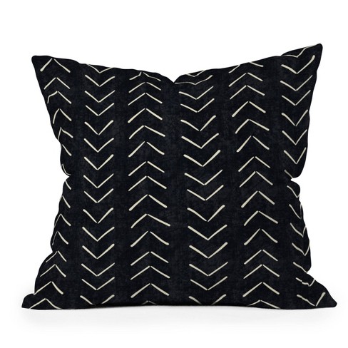 Black and White Geo Print Tasseled Outdoor 22 Square Throw Pillow