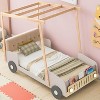 Kids Bed Platform with Ceiling Cloth Upholstered Headboard Car-Shaped Bed Frame with Light for Boys Girls Child Bedroom, Natural Color - 4 of 4