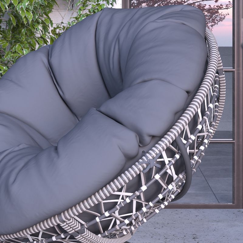 Merrick Lane Papasan Style Woven Wicker Swivel Patio Chair in Silver with Removable All-Weather Dark Gray Cushion, 4 of 8