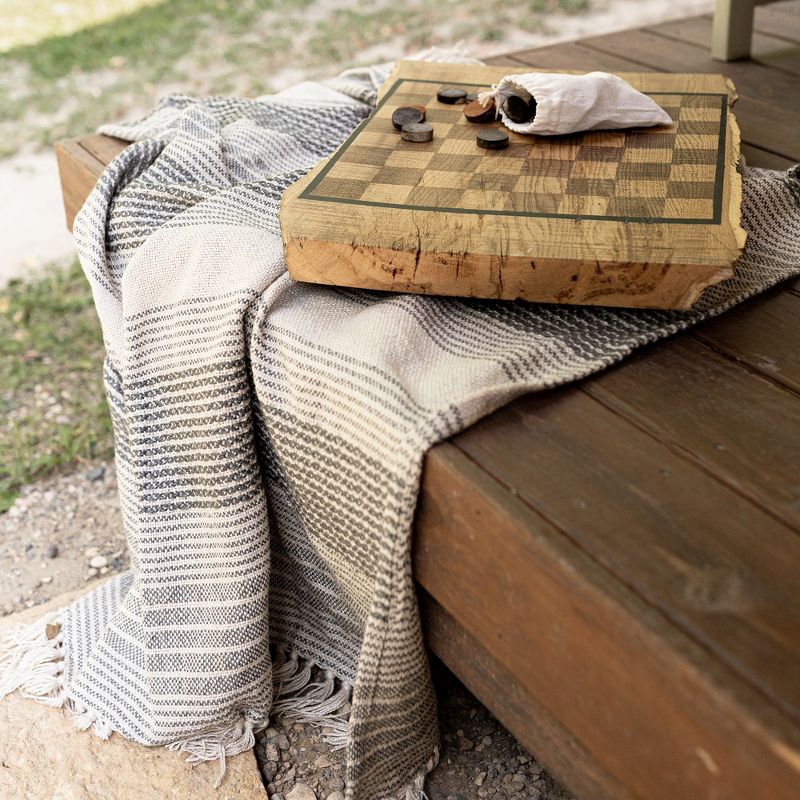 Hand Woven Striped Outdoor Picnic Blanket Gray Polyester by Foreside Home & Garden, 3 of 8