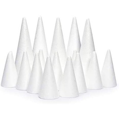 Bright Creations 18 Pack White Foam Cones for Art and Crafts Supplies, 2 Sizes