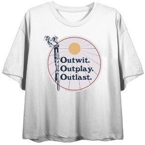 Survivor Outwit. Outplay. Outlast. Women’s White Cropped Tee - 1 of 4