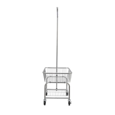 Chrome Rolling Laundry Cart with Basket and Hanging Bar