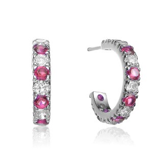 Guili Sterling Silver Hoop Earrings with Green, Red & Blue CZ – Colorful Sparkle in a Sleek Silhouette for Everyday Style and Elegance - 1 of 3