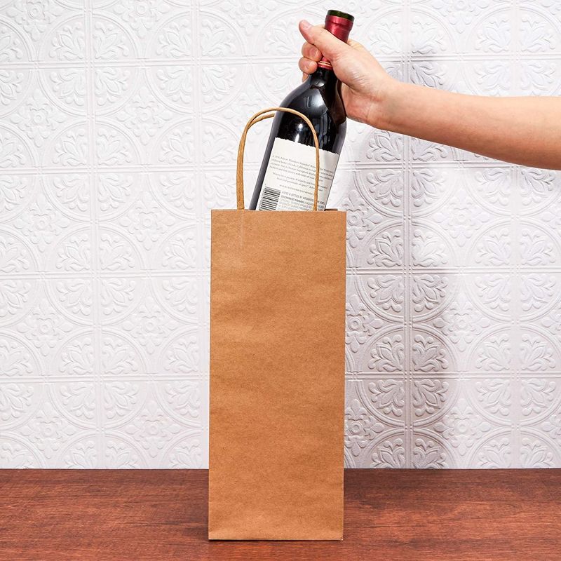 Bright Creations 50-Pack Wine Gift Bag Brown Kraft Paper Wine Bags for Gifting Bottle of Wine Sturdy Carrier Holder Handle For Wedding Birthday Party, 3 of 8