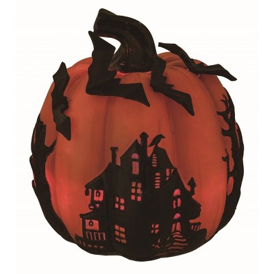 Transpac Resin Orange Halloween Light Up Witchy Pumpkin