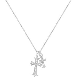 Tiny CZ Cross Pendant Necklace for Women, 18K Gold or Silver Plated Layered Chain - 1 of 4