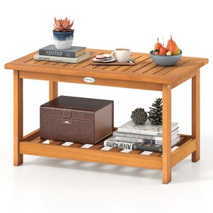 Tangkula Patio Coffee Table Outdoor Acacia Slatted Coffee Table w/ Slatted Tabletop - 1 of 4