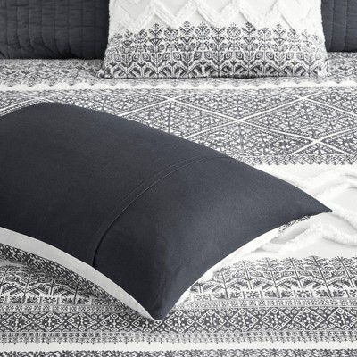 Mila Gray Cotton King Duvet Cover Set with Chenille Tufting