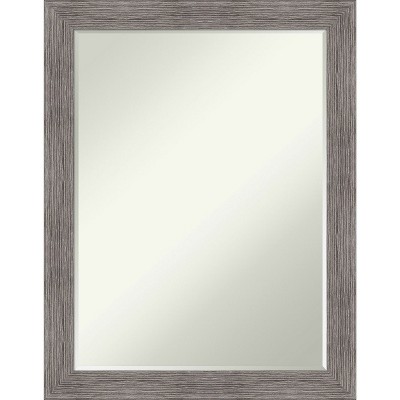 Amanti Art Pinstripe Plank Grey Narrow Petite Bevel Bathroom Wall Mirror 27.5 x 21.5 in.