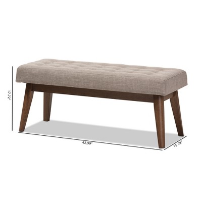 Elia Mid-Century Modern Light Grey Fabric Walnut Wood Bench
