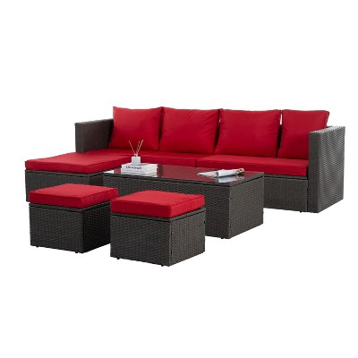 CAVINAS Patio Table and Chairs Set, PE Wicker Balcony Furniture with Reclining Sofa, Modern Patio Chairs Set for Garden