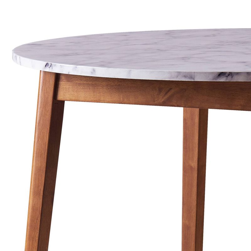 Ashton Round Dining Table with Faux Marble Top Solid Wood Leg Walnut - Teamson Home, 4 of 10