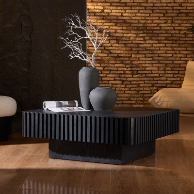 35" Modern Wooden Coffee Table,Side Table With Wood Veneer And MDF Pedestal,Square Coffee Table For Living Room,Bedroom-Coolbibila