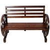 Vynxaria Rustic Country Patio Bench with Wagon Wheel Design - 2-Person Outdoor Seating - 2 of 4