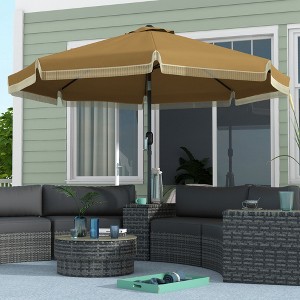 Kumasinova 9FT Patio Umbrella with Button Tilt&Crank,Ruffled Outdoor Umbrella with Tassels,Patio Market Umbrella for Pool,Garden,Deck - 1 of 4