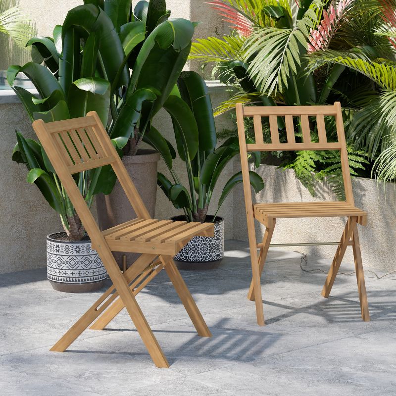 Flash Furniture Indoor/Outdoor Solid Acacia Wood Folding Bistro Chairs in Natural - Set of 2, 5 of 13