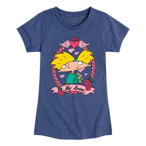 Girls' - Hey Arnold! - Valentine's My Love Fitted Short Sleeve Graphic T-Shirt - 1 of 3