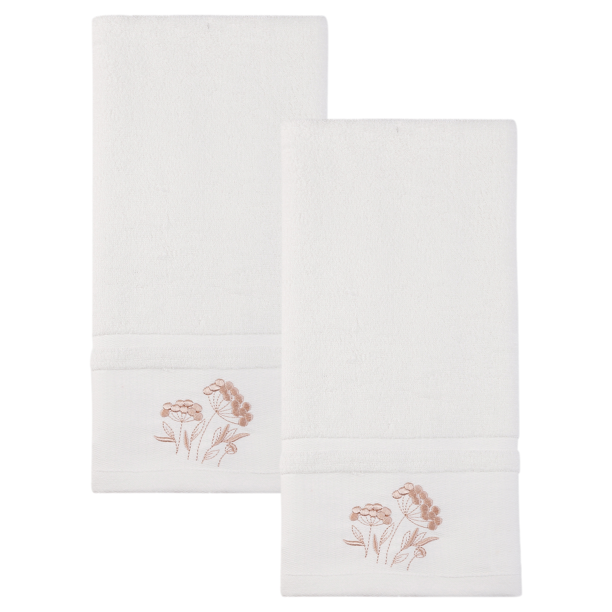 Floral Embroidered Hand Towels for Bathroom, Flowers Plant Soft Absorbent Hand Towel Set for Home Decor 2 Pack White