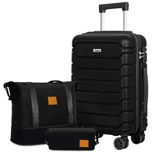 Romswi 3 Piece Luggage Set Carry-On 20 inch Suitcase Duffel Bag Toiletary Bag Travel Lightweight Hardside Luggage TSA Lock Cup Holder 360 Wheels Black - 1 of 4