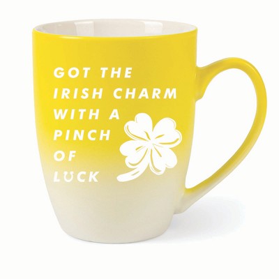 Elanze Designs Irish Charm With Pinch Of Luck Two Toned Ombre Matte 10 ounce New Bone China Coffee Tea Cup Mug, Yellow and White