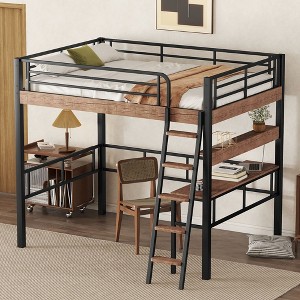 PAGED Full Size Loft Bed Modern Pine Bed Frame with Wardrobe, Stairs for Bedroom and Guardrail for Bedroom, Adequate Bottom Space - 1 of 4