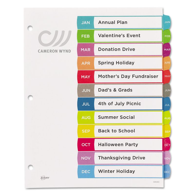 Avery Ready Index Table of Contents Dividers Multicolor Tabs Jan-Dec Letter 11847, 2 of 10