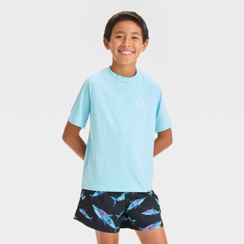 Boys' Wave Long Sleeve Rash Guard Swim Shirt - art class™ Dark Blue XL Husky