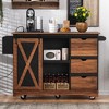 JUJABU 55.5" Farmhouse Kitchen Cart with Drop-Leaf, Barn-Door Storage, Built-In Outlet & Spice Rack on Wheels - 4 of 4