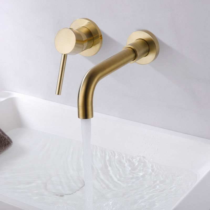 sumerain Wall Mount Bathroom Faucet Brushed Gold Lavatory Faucet, Single Left-Handed Handle, 2 of 8
