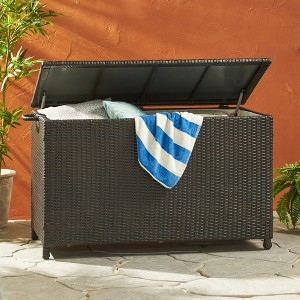 Outdoor Storage Box, Patio Rattan Deck Box With Aluminum Frame, Wheels, Deep Storage Wicker Cushion Storage Cabinet - 1 of 4