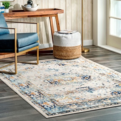 Ainsley Blue Distressed Medallion 3x5 Area Rug