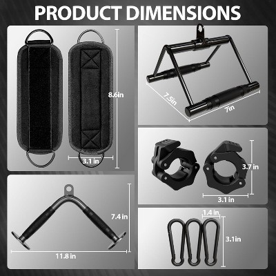Cable Attachments for Gym, Cable Attachment Set with LAT Pulldown, V Bar, Double D Handle, Ankle Straps, and Barbell Clamps for Home Gym