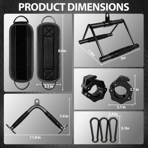 Cable Attachments for Gym, Cable Attachment Set with LAT Pulldown, V Bar, Double D Handle, Ankle Straps, and Barbell Clamps for Home Gym - 1 of 4