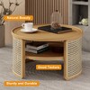 31.3" 2-Tier Wood Round Coffee Table with Rattan Base - 3 of 4