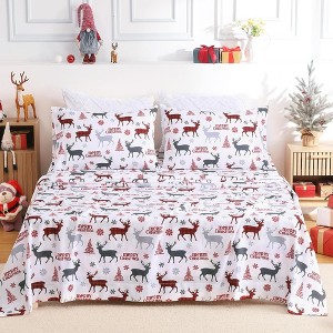 4 Pieces Soft Microfiber Christmas Bed Sheet Set - 1 of 4