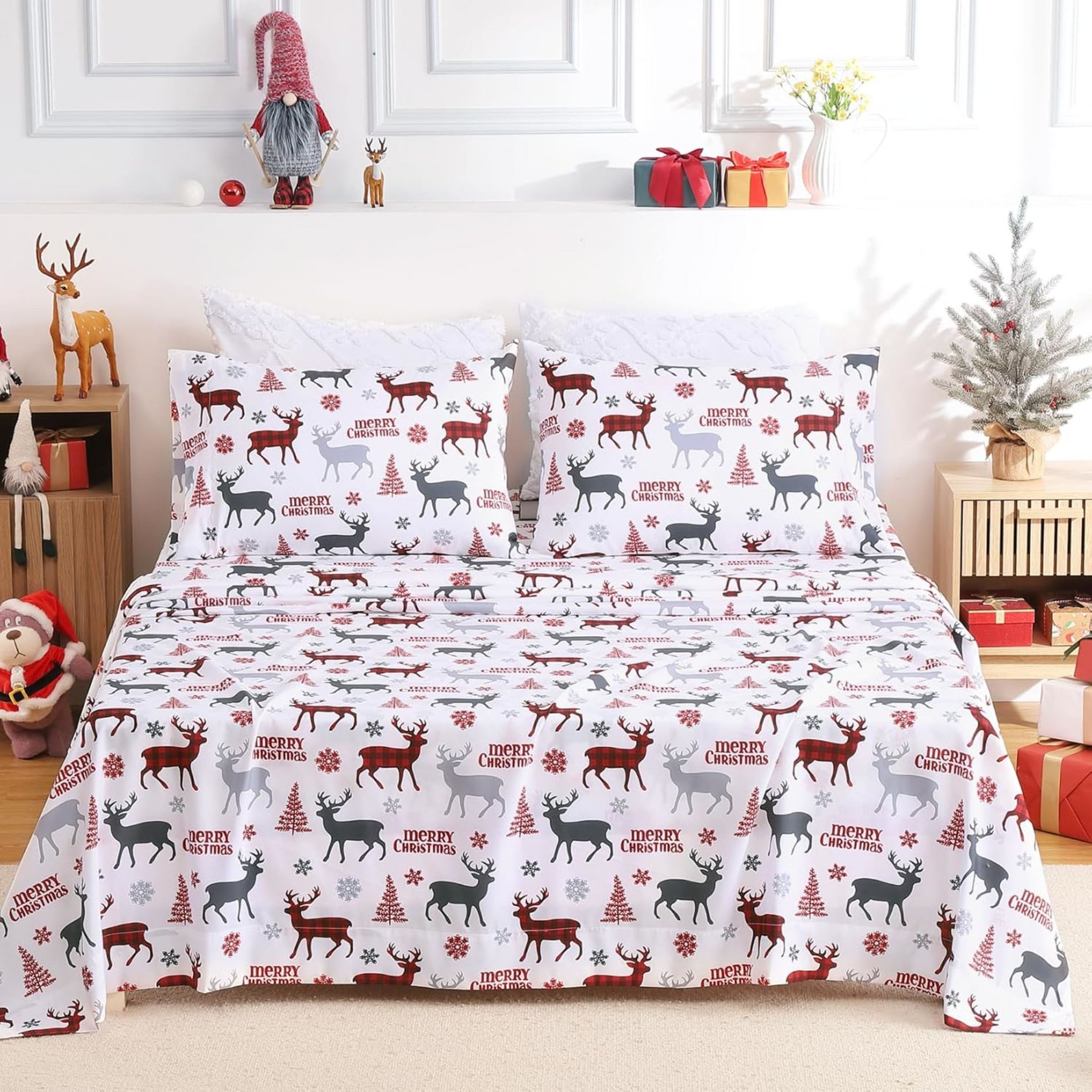 4 Pieces Soft Microfiber Christmas Bed Sheet Set