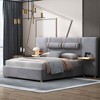 MAYEERTY Queen Upholstered Platform Bed, Dual Outlets USB Ports Pillows Storage Shelves Velvet, Bedroom, Gray - 2 of 4